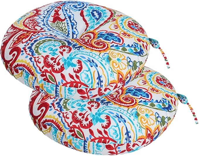 FUNHOME Bistro Chair Cushions 15 inch,Set of 2,Tufted Round Chair Cushions with Ties,15"x15"x4",Water Resistant Round Seat Cushion for Barstool Chairs,Patio Garden Kitchen Outdoor Furniture(Phoenix)