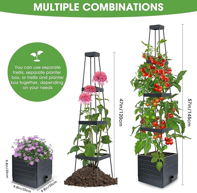 Self-Watering Garden Bed, Raised Garden Bed Planter Box Outdoor, 58” Tomato Cage Planter for Vegetables, Flowers, Herbs, and Fruit, Outdoor Indoor,5 Gallon Capacity