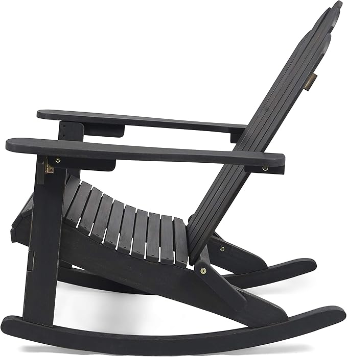 Christopher Knight Home Cara Outdoor Adirondack Acacia Wood Rocking Chair, Dark Gray Finish