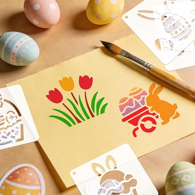 72 PCS 3x3 Inch Spring Easter Stencils for Painting - Reusable Easter Templates Chicks Eggs Bunny Farm Spring Painting Templates on Wood, Glass, Fabric, Window Door Decor DIY Decoration
