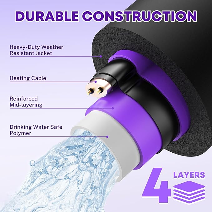 Kohree 25FT Heated Water Hose for RV, -40 ℉ Heated Drinking Water Hose 5/8", Heavy Duty Heated Hose for RV, Camper, Truck, Leak Free, Abrasion-Resistant Cover, Energy Saving Thermostat, Purple