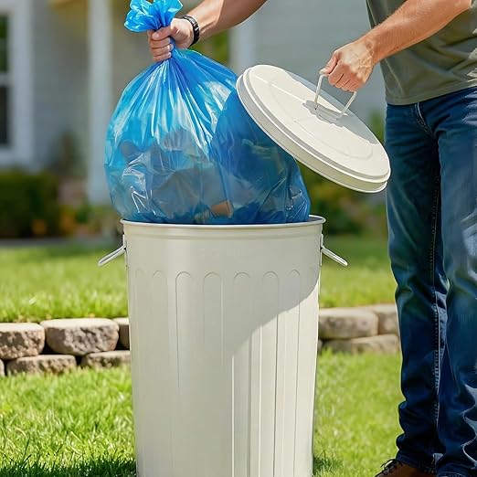 Plexon Large Metal Trash Can with Lid 20 Gallon, Decorative Outdoor Trash Can, Heavy Duty Galvanized Metal Bucket with Lid for Kitchen Garage Farmhouse, Beige, 6 Pack