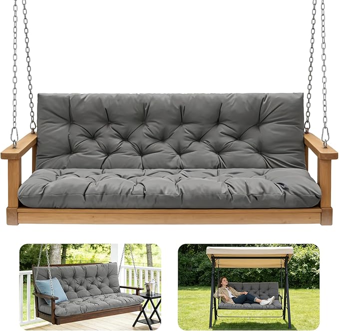 Porch Swing Cushions,Outdoor Cushions 3 Seater Replacement with Backrest, Waterproof Thickened Bench Cushion with Ties for Porch, Patio,Outdoor, Backyard and Garden (Light Gray 40 * 40 in)