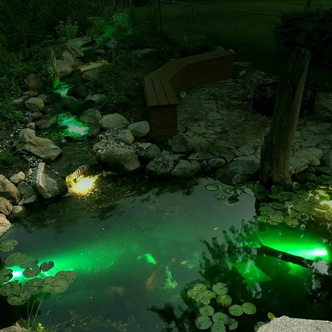 9W LED Underwater Lights Low Voltage 12V AC/DC, Architectual Grade Light Fixture Stainless Steel with Green Lighting, Suitable for Pond, Fountain Landscape Lighting Projects