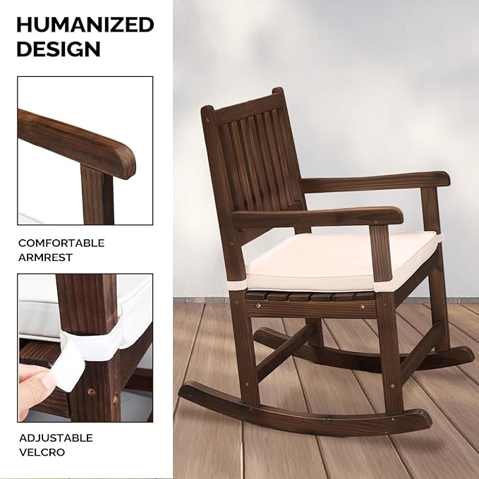 VINGLI Oversized Rocking Chair, Wooden Rocking Chair with High Back, Outside Porch Rocking Chair for Patio, Yard, Garden, 550 LBS, Teak (Rustic, 2 PCS)