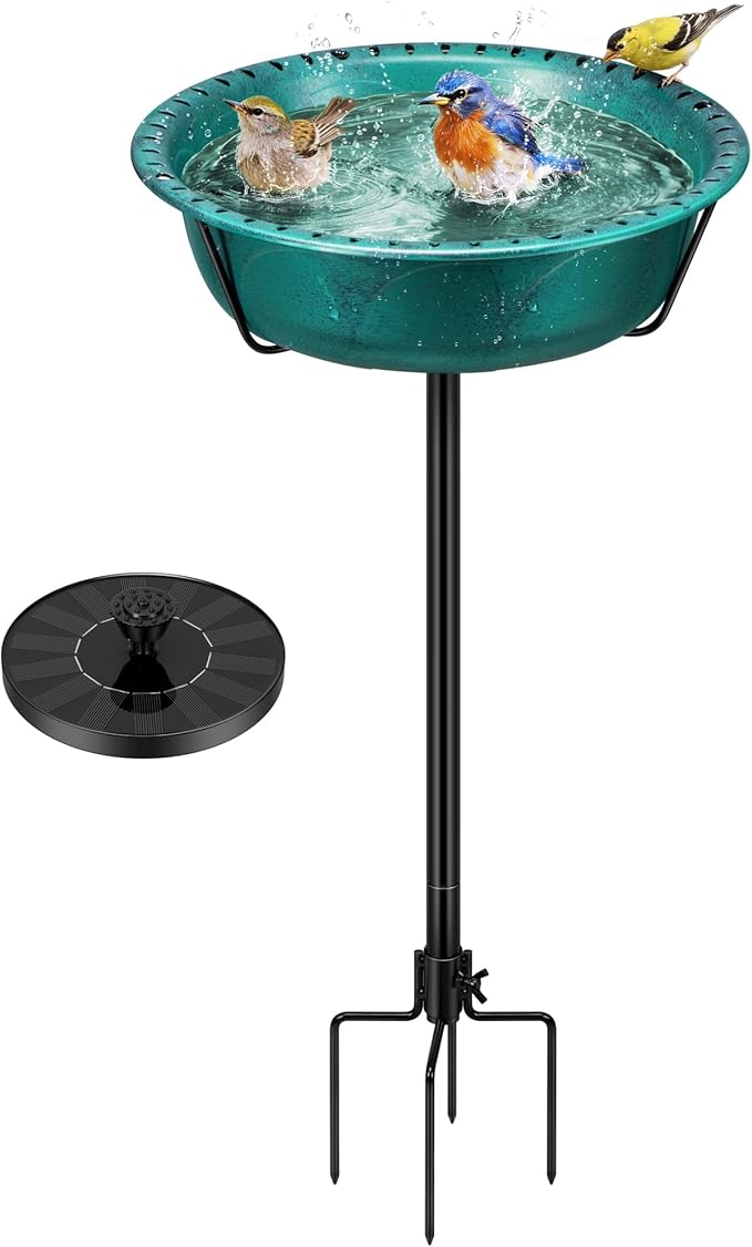VIVOHOME Bird Bath with Solar Fountain for Outside, Weather-Resistant ABS Birdbath Bowl with Solar Powered Pump, Metal Ground Stake for Outdoor, Garden, 1.45 Gallons, Green