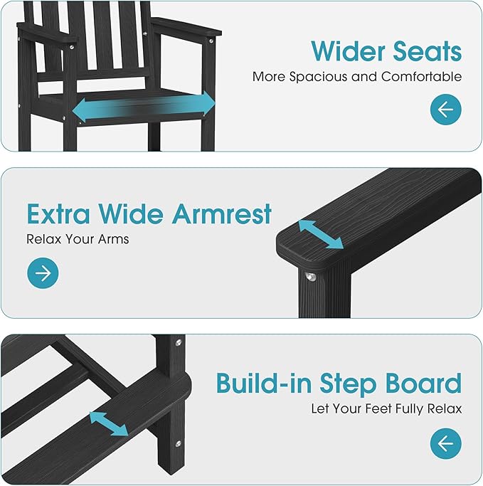 Ciokea Heavy Duty Bar Height Chair, 380lbs Outdoor Adirondack Tall Bar Chair Patio Stool with Arms & High Back, Heavy Duty All-Weather for Balcony, Poolside, Deck and Garden, Black