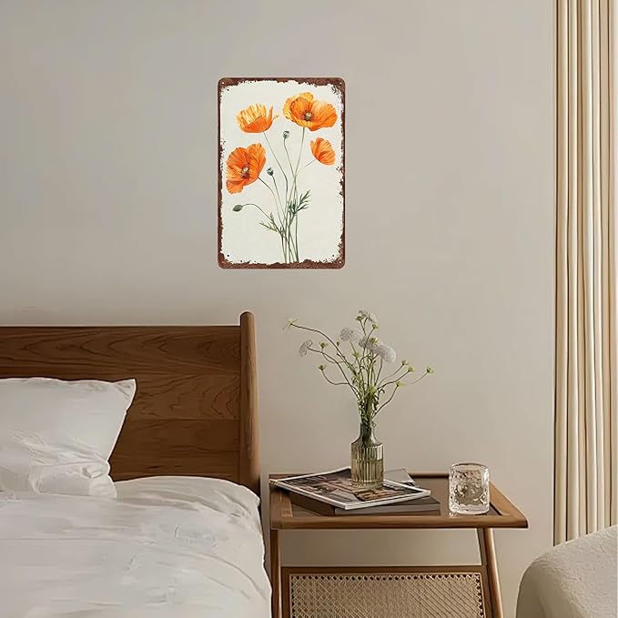 Metal Signs Orange Flowers Vintage Metal Tin Sign for Home Office Kitchen Bar Cafe Garden Wall Decor 12x8 Inch