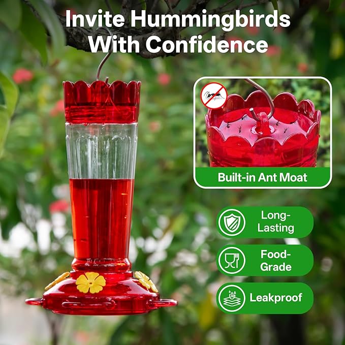 Hummingbird Feeder for Outdoors Hanging, 14 OZ Plastic Hummingbird Feeders, Ant & Bee Proof Leak-Proof Nectar Feeders with 4 Feeding Ports and Perches, Gifts for Mom, Birdlovers