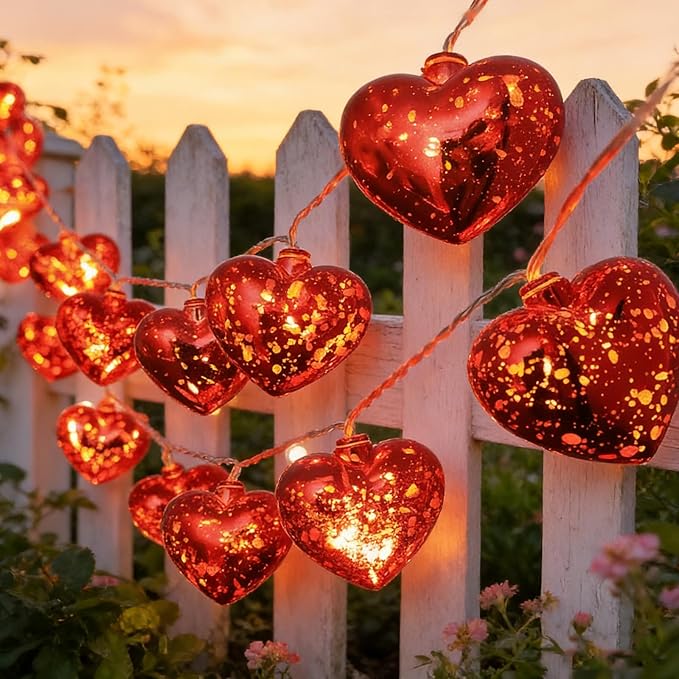 Valentines Heart Decoration Lights, 9.8 Ft Valentine String Lights Battery Operated 20 LED Red Shining Love Shape Lights , Valentines Heart Light for Indoor Outdoor Wedding Bedroom Valentine Decor