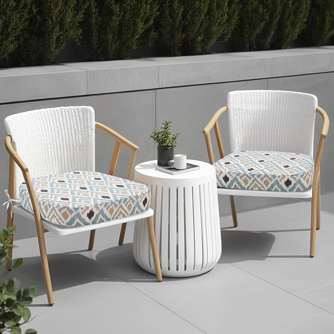 idee-home Outdoor Chair Cushions Set of 4, 19" x 19" x 3" Thick D-Shaped Patio Furniture Outdoor Seat Cushions Waterproof with Ties, Dining Pads
