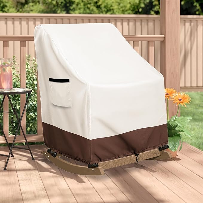 Outdoor Adirondack Rocking Chair Cover,Heavy Duty 600D Waterproof Patio Rocking Chairs Cover for 30" W x 33" D x 32" H Rocking Chair,Beige