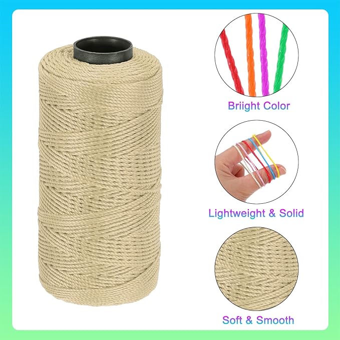 MECCANIXITY Nylon String 3 Strands Twisted Mason Line 1.5mm x 218 Yards Nylon Twine String for DIY Projects, Home Improvement, Gardening, Gift Wrapping, Christmas Party Supplies, Light Khaki