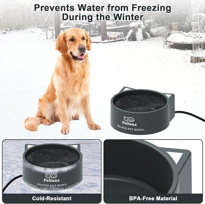 Large Heated Water Bowl for Outdoor Dog & Cat, Outside Heated Dog Bowl Provides Drinkable Water in Winter, Heated Pet Bowl with Anti Chew Cord for Dogs Bird Rabbit Chicken Duck, 108 OZ/30W.