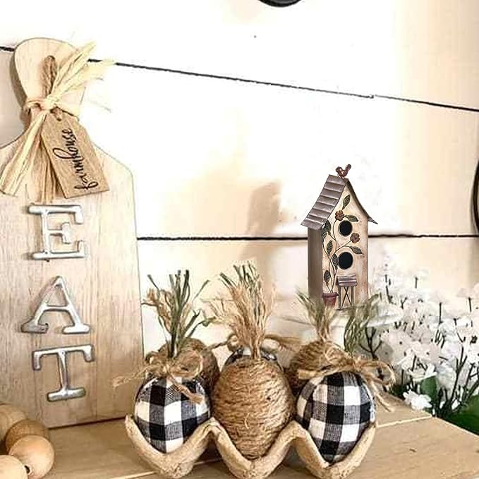 Jemeni 15" H Distressed Metal Birdhouses for Outdoors Hanging, Bird House Decorative for Outside Garden Yard, Double Hole with Floral Accents…………