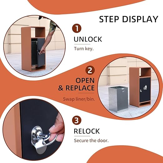 Commercial Outdoor Trash Can with Lid,Rust-Resistant Waterproof Windproof Garbage Can with Removable Inner Barrel, Lockable Stainless Steel Trash Bin for Patio Hotel Park Garden(Orange)