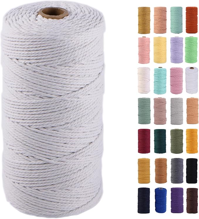 MAOQIAN White Macrame Cord 2mm x 220Yards,Colored Cotton Rope Colorful Cotton Cord Soft Craft Cord Twine for Wall Hanging Plant Hangers Crafts Decorative Projects