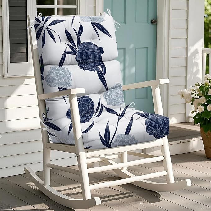 Rocking Chair Cushion, Waterproof Chairs Cushions for Adirondack Chairs Patio Chair High Back Thicked Cushions Outdoor and Indoor with Ties, Blue Enchantress