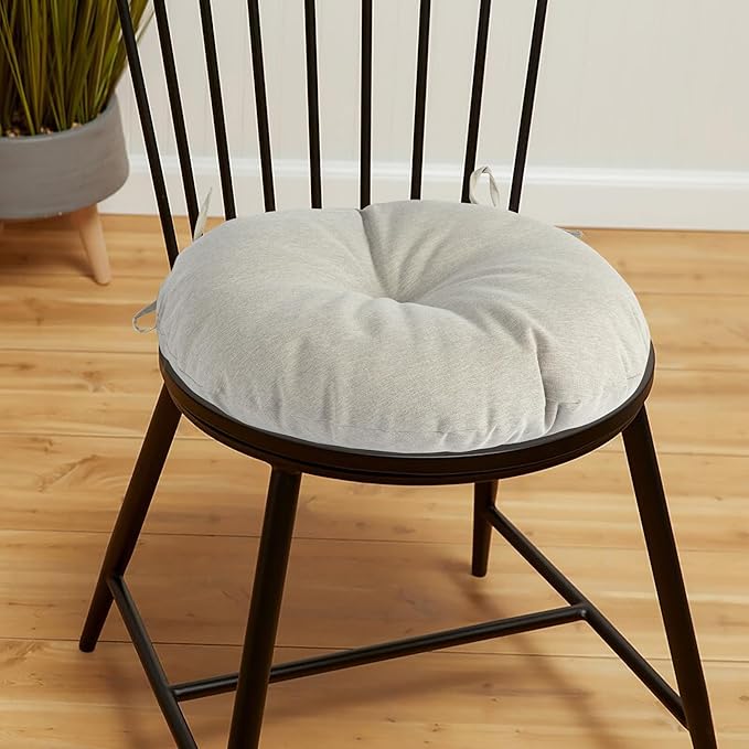 Magpie Fabrics Outdoor 15"x15"x4" Round Bistro Seat Cushions with Ties Set of 2, Tufted Waterproof Patio Floor Chair Pads for Home Garden Balcony Kitchen Office Porch, Taupe