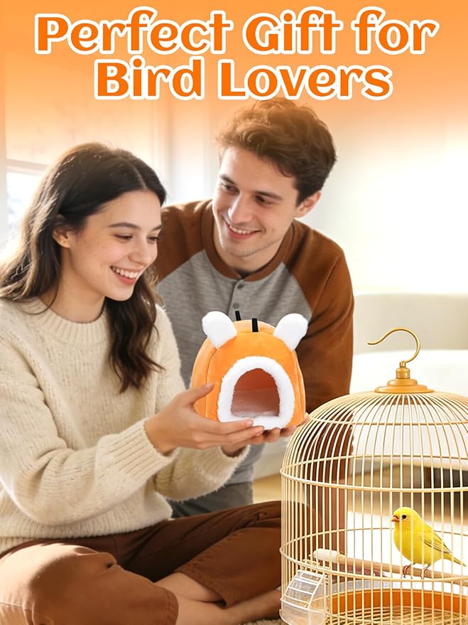 MEWTOGO Stable Warm Bird Nest - Winter Plush Comfortable Bird House with Strong Load-Bearing Mat & & Wide Entry for Cage Accessories, Small Birds Bed for Budgie Canary Society Finch