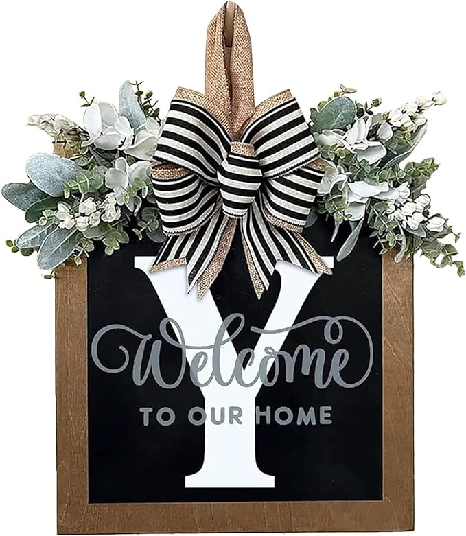 Last Name Front Porch Decor,Welcome Sign Front Door Wreath,Porch Decorations Outdoor,26 Letter Wreaths Front Door Hanging,Spring Wreaths for Front Door,Front Door Wreaths for All Seasons Monogram (Y)