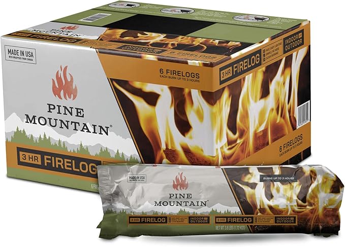 Pine Mountain 100% Natural Classic Firelog, 3-Hour Burn Time, 6 Logs, Green