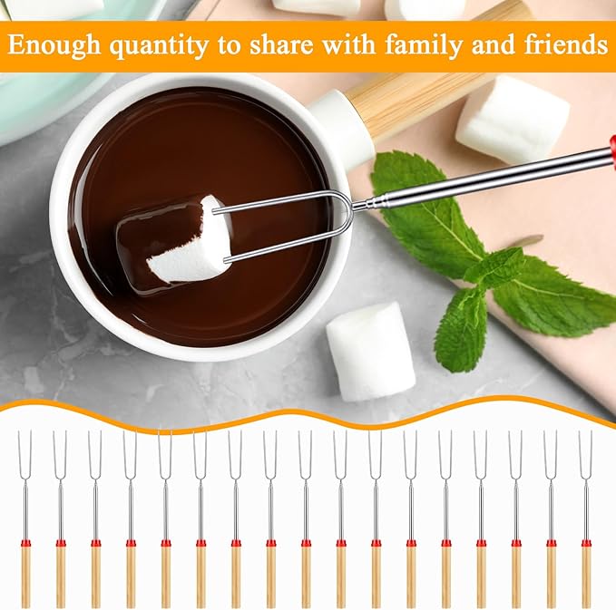 24 Sets S'mores Sticks Kit Extendable Roasting Cotton Candy Sticks for Fire Pit Camp Bachelorette Decorations One Happy Camper Birthday Party Favor for Wedding Camping Campfire Bonfire Supplies
