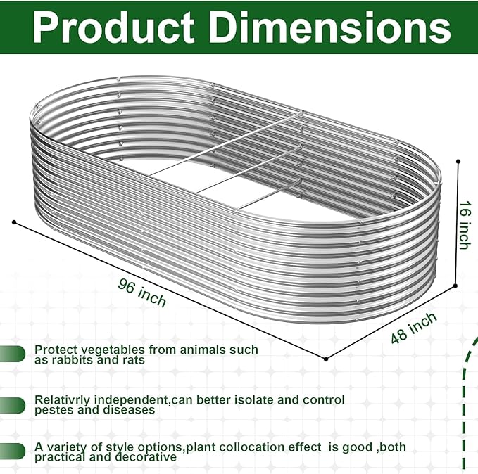 2 Pack Tall 8x4FT Corrugated Galvanized Steel Raised Garden Bed Outdoor, Oval Raised Beds for Gardening, Metal Above Ground Garden Bed for Vegetables and Flowers