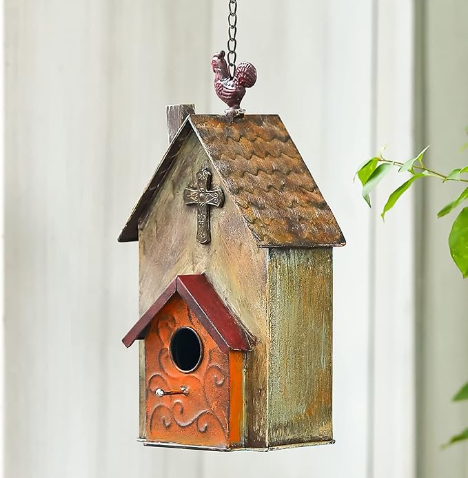 Jemeni 14.7" H Metal Birdhouse, Metal Rooster Bird Houses for Outsides Hanging, Birdhouse for Outdoor