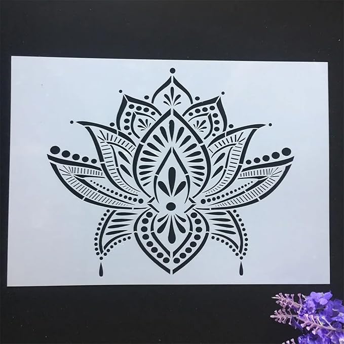 TIAMECH A4 Reusable Sacred Lotus Flower Stencil for Painting - Lotus Layering Template, DIY Wall Art, Wood Furniture, Scrapbook & Crafts (8.3x11.7inch)