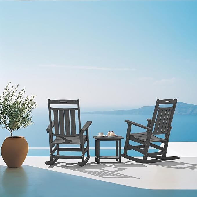 Plawdlik HDPE Rocking Chair,Oversized Outdoor Rocking Chair Set of 2,Patio Rocking Chair All Weather Resistant-Grey