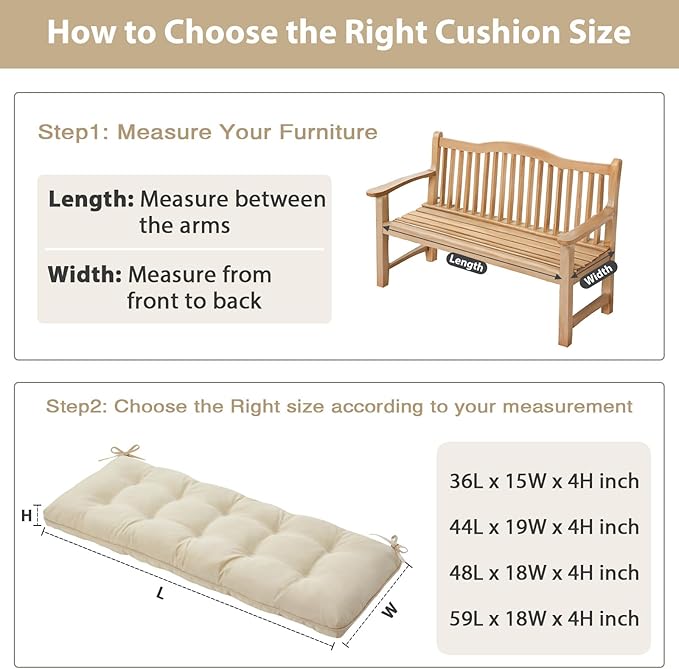 4" Thick Outdoor Bench Cushion 59x18x4 Inch, Waterproof Patio Furniture Cushions, Bench Seat Cushion for Porch Swing, Window, Indoor