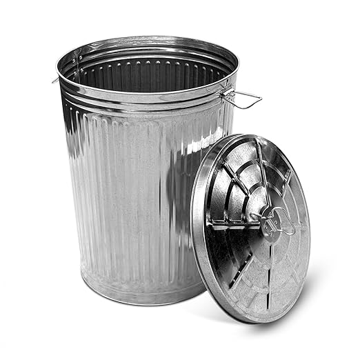 Plexon Metal Trash Can with Lid Outdoor 20 Gallon Galvanized Steel Garbage Bucket with Lid Silver