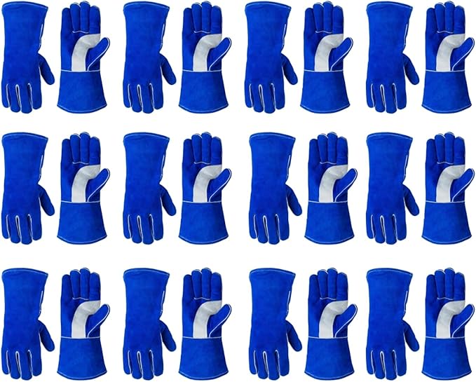 Blue Split Cowhide Welding Gloves - Shield Hands with Best Heat Resistant Welders Glove for Men & Women