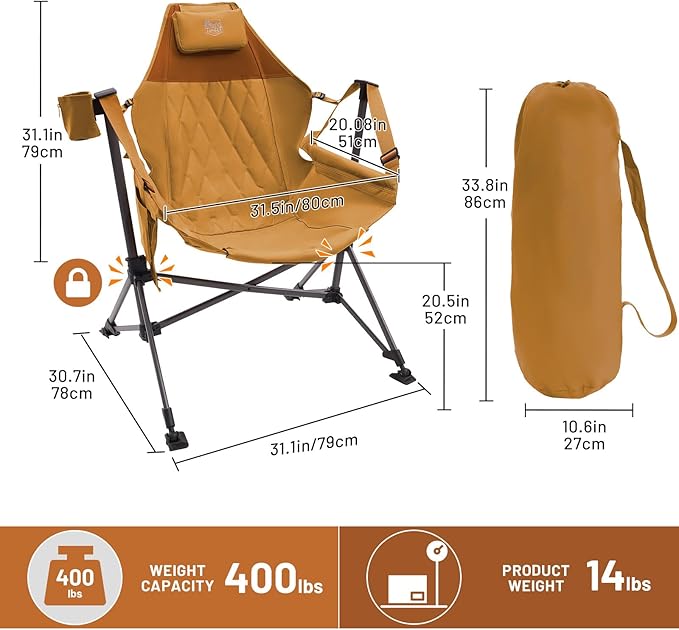 TIMBER RIDGE Hammock Camping Chair, Oversized Swinging Hammock Chair with Adjustable Back and Seat for Outdoor Lawn, Sports, Supports 400lbs, Orange