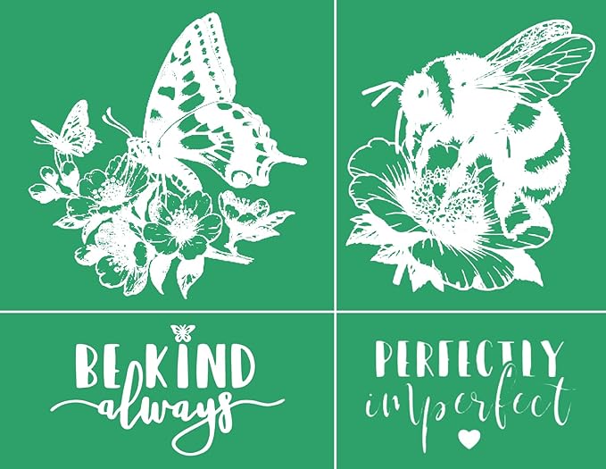 DGAGA Garden Spring Sign Set - Self Adhesive Butterfly & Bee Mesh Stencils for Chalk Paste Paint on Wood, Fabric, DIY Garden Decor, Crafts Chalk Art