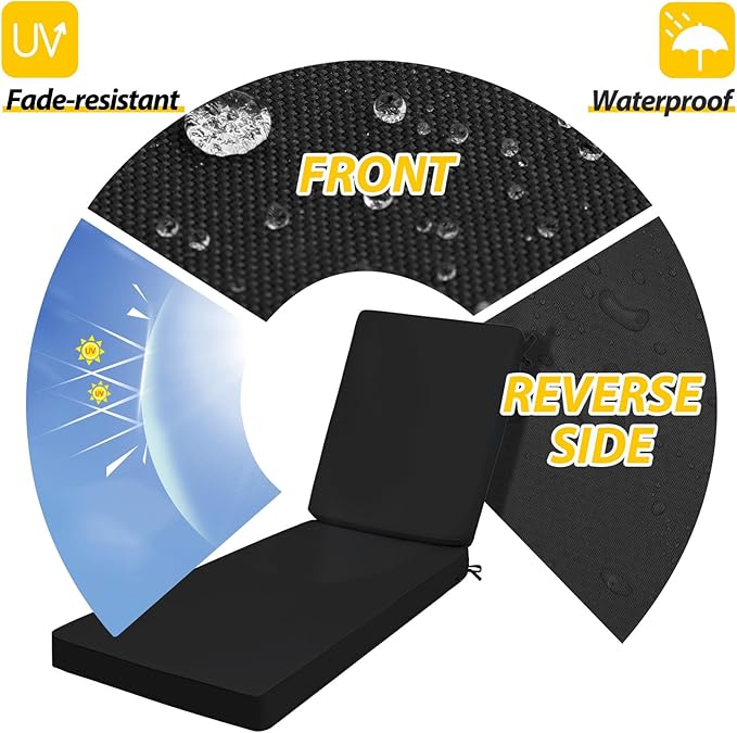 AAAAAcessories Outdoor Chaise Lounge Cushions, Fade-Resistant, Waterproof Patio Furniture Replacement Cushions, 75" x 24.5" x 3", Set of 2, Charcoal Black