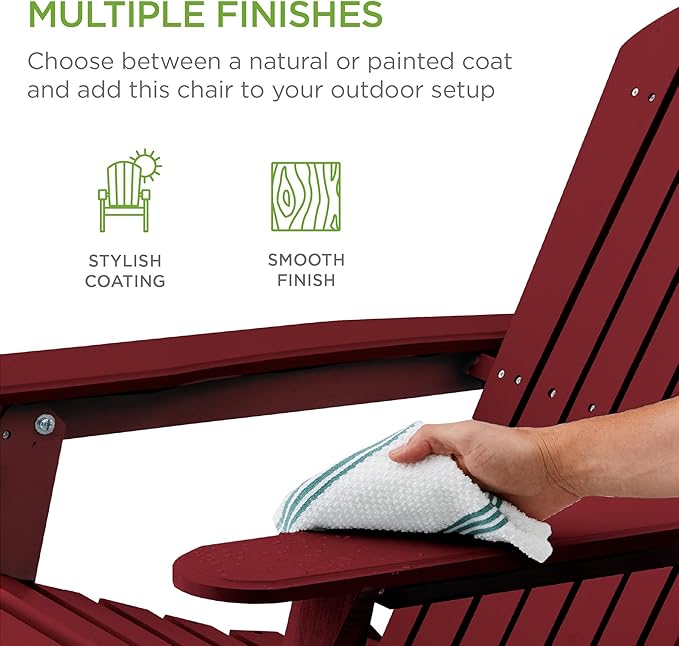 Best Choice Products Folding Adirondack Chair Outdoor Wooden Accent Furniture Fire Pit Lounge Chairs for Yard, Garden, Patio w/ 350lb Weight Capacity - Deep Red