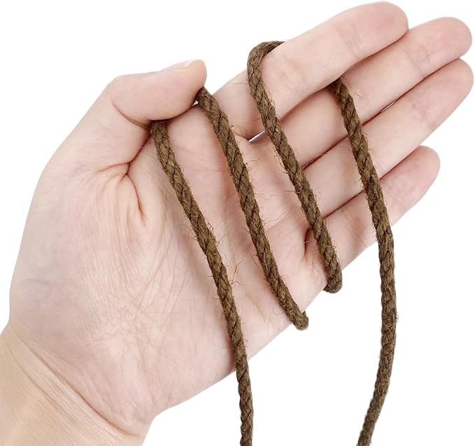 Leecogo 4.5mm Jute Rope 100 Feet Natural Craft Rope Twine String Perfect for Home Gardening Macrame Arts Crafts DIY Cat Scratching Post Replacement Repairing Recovering Cats Toy Making,Dark Brown