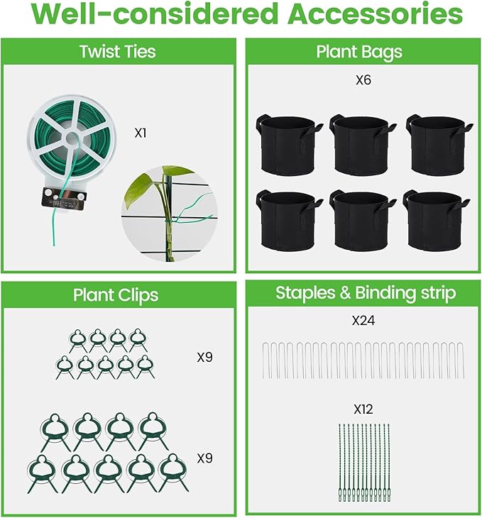 Foldable Cucumber Trellis 3 Pack, 48" L x 34" W A-Frame Trellis, Climbing Plants Support Raised Bed Trellis, with Twist Ties & Plant Bags for Outdoor Yards Gardens