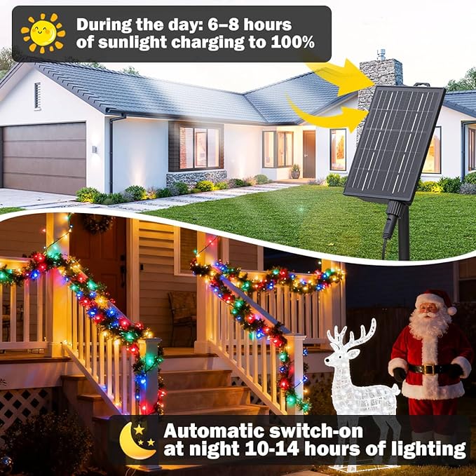 SOLARBABY Solar Christmas Lights Outdoor,142Ft 400 LED Crystal Beads Solar String Lights with Remote,19 Mode Christmas Light Solar Power Waterproof for Garden Patio Xmas Tree Christma Decor,Multicolor