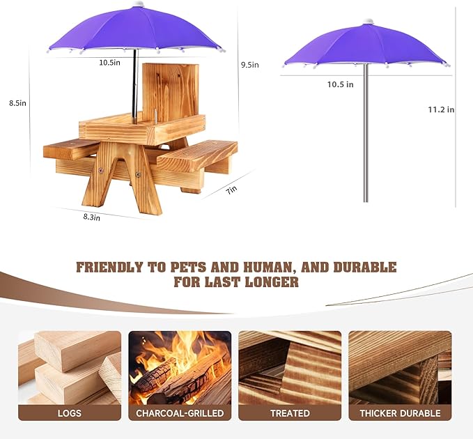 Gnodary Squirrel Feeder with Umbrella, Squirrel Feeders for Outside, Squirrel Picnic Table Feeder - Chipmunk Feeder Hold Corn, Corn Cob, Peanuts (Dark Purple)