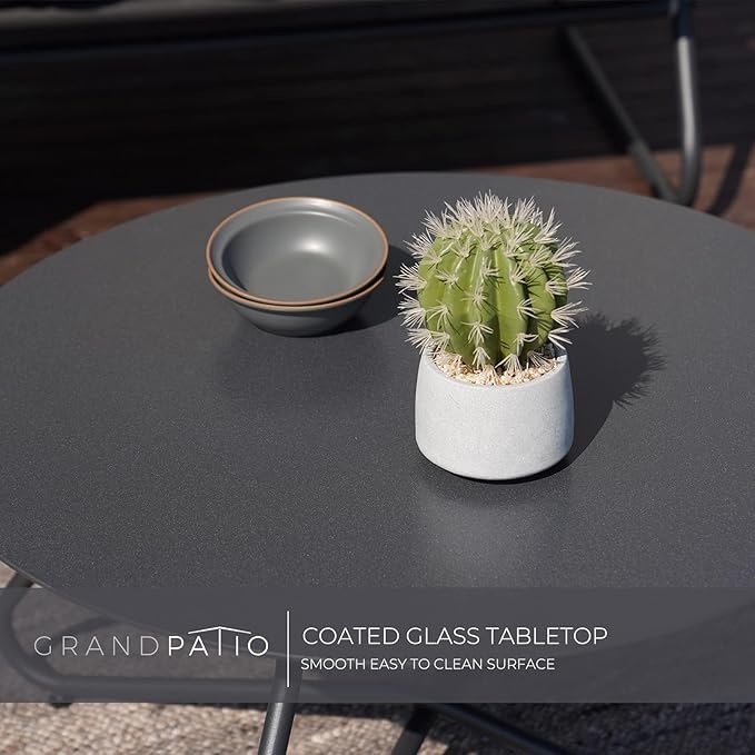 Grand patio Outdoor & Indoor 4-Piece Conversation Set E-Coated Patio Furniture, Removable Padded Olefin Cushion, Deluxe Enlarged Seat, Coffee Table, Charcoal Grey