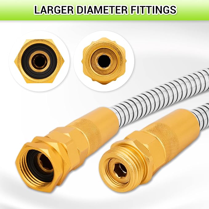 NGreen Stainless Steel Garden Hose - Flexible Metal Water Hose with Nozzle, Puncture, Rust Proof and Corrosion Resistant, Never Kink and High Pressure, Collapsible and Easy to Store (75FT)