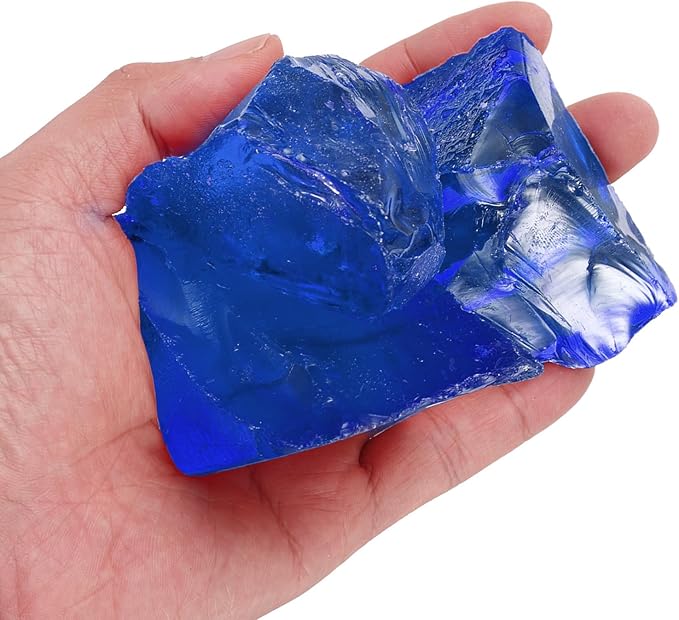 uxcell Fire Glass for Fire Pit, 5-8cm(2"-3.1") High Luster Reflective Glass Rocks for Natural or Propane Fireplace, Safe for Outdoors and Indoors Fire Pit Glass, Ocean Blue, 400g/14oz