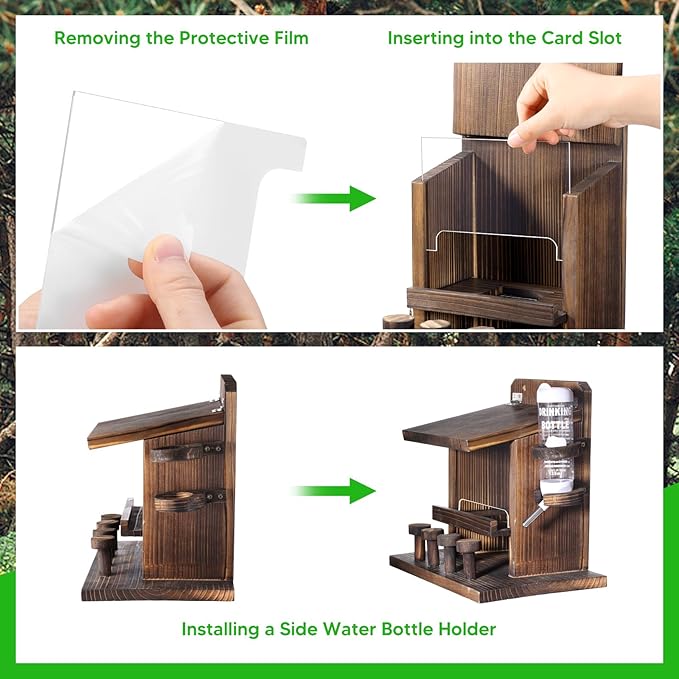 Squirrel Feeders for Outside, Wooden Squirrel Feeder Squirrel Houses for Outdoors Squirrel Picnic Table Feeder with Water Feeder for Peanuts Nuts Corn Cobs Holder