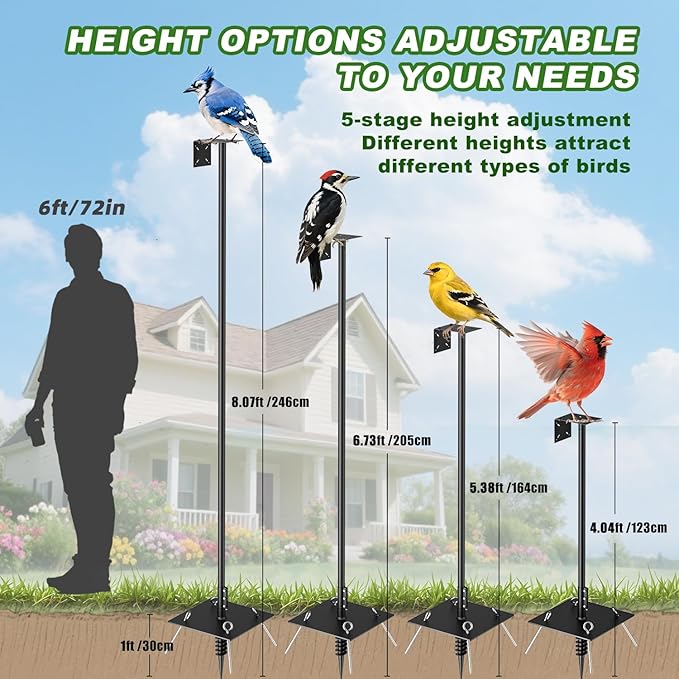 2026 Upgraded Heavy Duty Bird Feeder Pole,92 Inch Squirrel Proof Adjustable Bird Feeding Station,4 Shepherd Hooks for Feeder Stand, Includes Water Bowl and Mesh Tray,for Outdoor Garden & Yard
