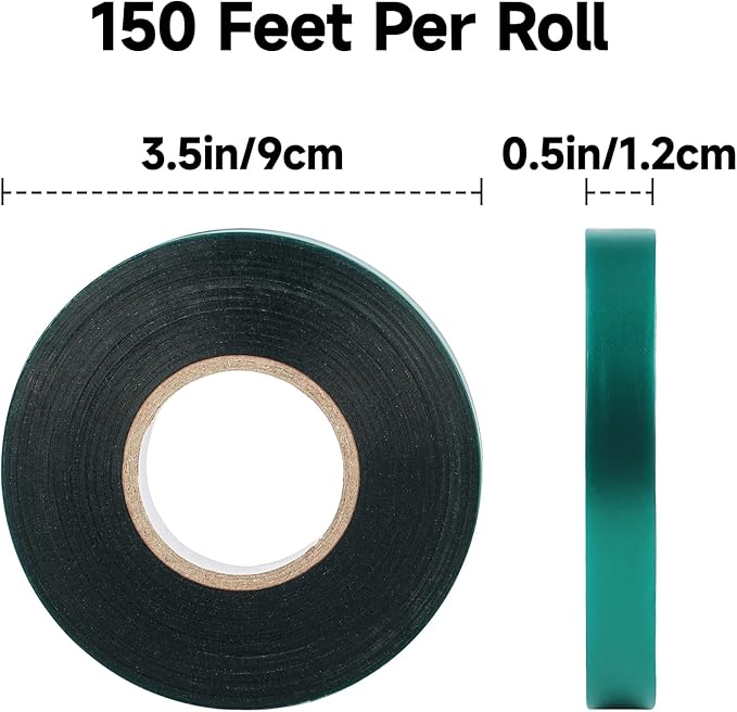 KINGLAKE GARDEN Stretch Tie Tape Roll - 2 Rolls Total 300 Feet 1/2" Green Garden Tape Plant Tapes Plant Garden Tie for Climbing Plants Branches Flowers