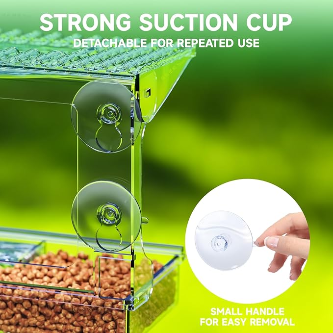 Acrylcc Window Bird Feeders with Strong Suction Cups for Window Viewing and Balcony,See Through Wild Birdfeeder with Bath and Water Combo,Clear Windows Bird Feeder for Cats,Kids,Birds Lover Gifts