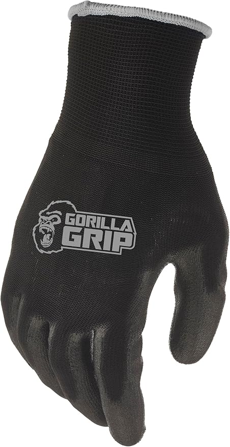 Gorilla Grip Work Gloves, Never Slip Maximum Grip All-Purpose, Gloves for Men, Superior in Wet, Dry, Oily Conditions, Polymer Palm, Extra Large Size, 1 Pair, Black/Blue| 25054-26